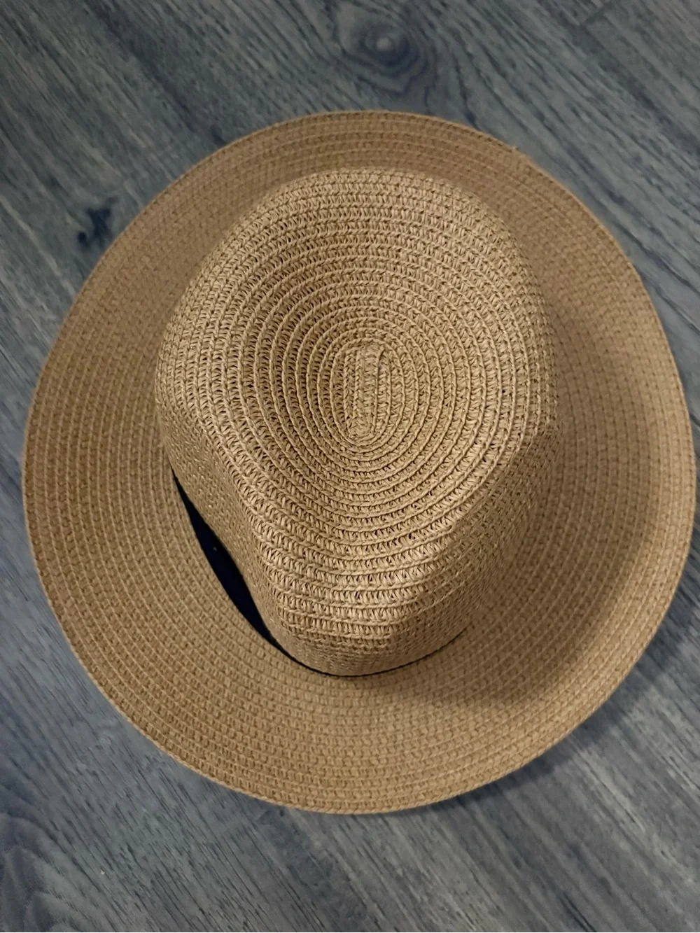 Classic Tan Straw Fedora Hat with Black Band - Picture 3 of 3